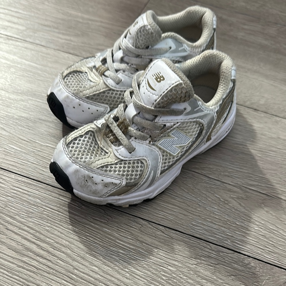 New Balance Kids Cream and Gray Sneakers